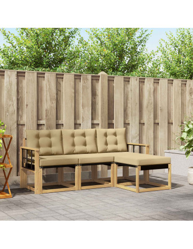 Set di divani da esterno con cuscino 4 pcs Bianco e Beige