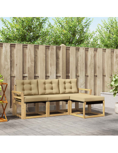 Set di divani da esterno con cuscino 4 pcs Bianco e Beige