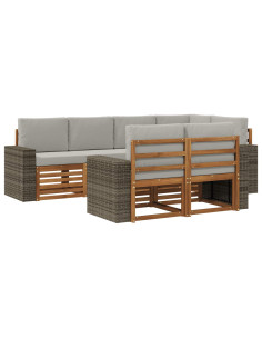 Set divano sezionale con cuscino 7 pcs Naturale e Grigio Chiaro