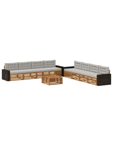 Set di divani da esterno 9 pcs Naturale e Grigio Chiaro