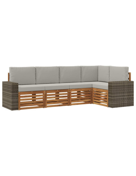 Set divano sezionale con cuscino 5 pcs Naturale e Grigio Chiaro