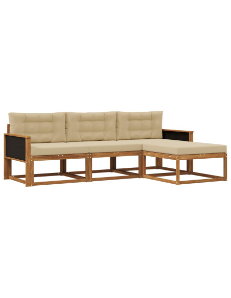 Set di divani da esterno con cuscino 4 pcs Naturale e Beige