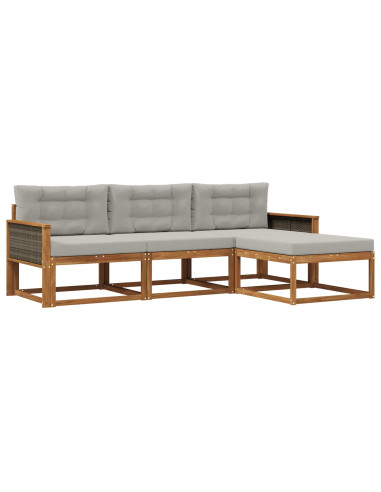 Set di divani da esterno 4 pcs Naturale e Grigio chiaro