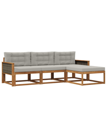 Set di divani da esterno 4 pcs Naturale e Grigio chiaro