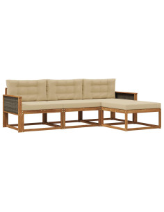 Set di divani da esterno con cuscino 4 pcs Naturale e Beige