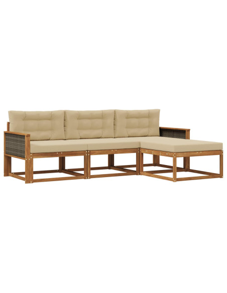 Set di divani da esterno con cuscino 4 pcs Naturale e Beige