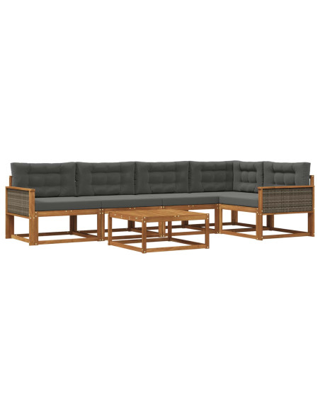Set di divani da esterno con cuscino 6 pcs Naturale e Antracite