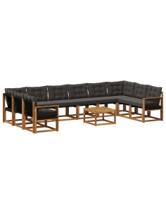 Set di divani da esterno con cuscino 11 pcs Naturale e Nero