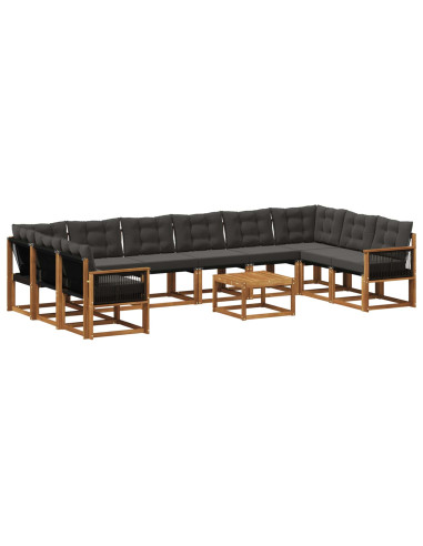 Set di divani da esterno con cuscino 11 pcs Naturale e Nero