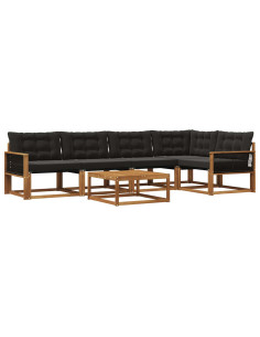 Set di divani da esterno con cuscino 6 pcs Naturale e Nero