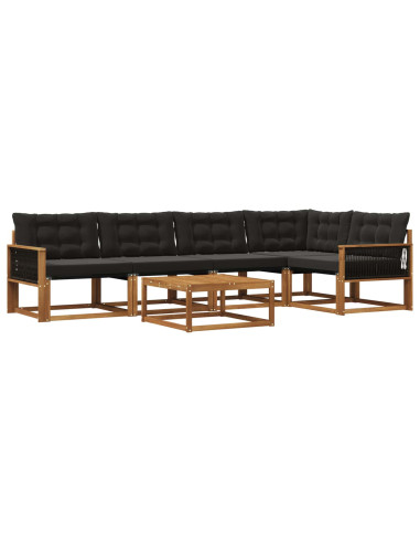 Set di divani da esterno con cuscino 6 pcs Naturale e Nero