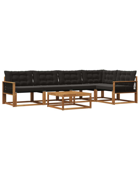 Set di divani da esterno con cuscino 6 pcs Naturale e Nero