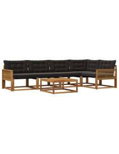 Set di divani da esterno con cuscino 6 pcs Naturale e Nero