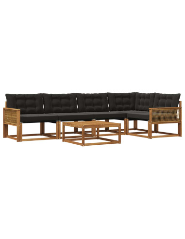 Set di divani da esterno con cuscino 6 pcs Naturale e Nero