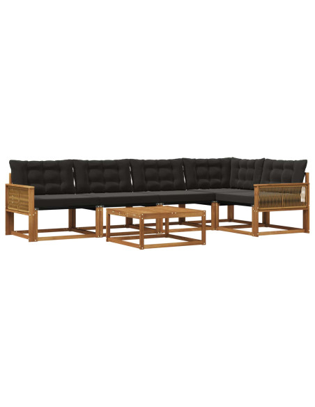 Set di divani da esterno con cuscino 6 pcs Naturale e Nero