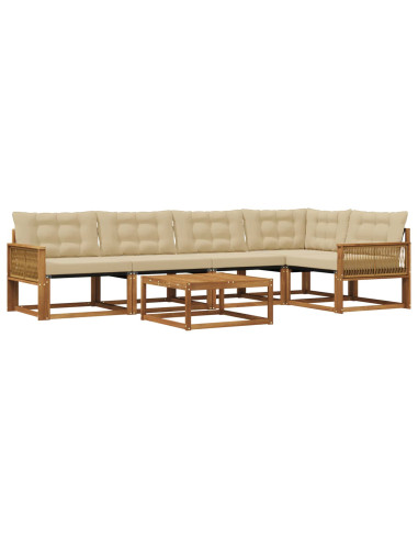 Set di divani da esterno con cuscino 6 pcs Naturale e Beige