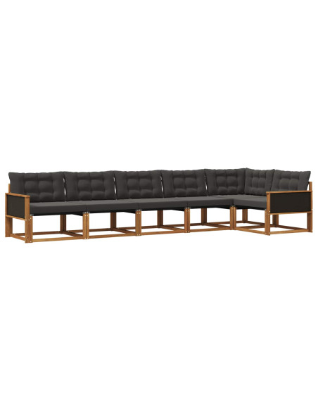 Set di divani da esterno con cuscino 6 pcs Naturale e Nero