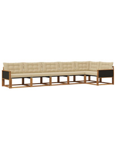 Set di divani da esterno con cuscino 6 pcs Naturale e Beige