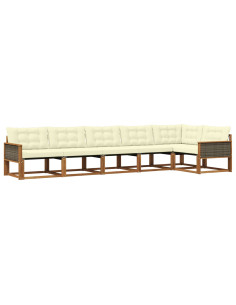 Set di divani da esterno con cuscino 6 pcs Naturale e Crema