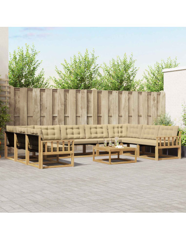 Set di divani da esterno con cuscino 10 pcs Bianco e Beige