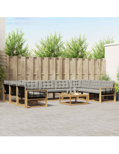 Set di divani da esterno 10 pcs Bianco e Grigio Chiaro