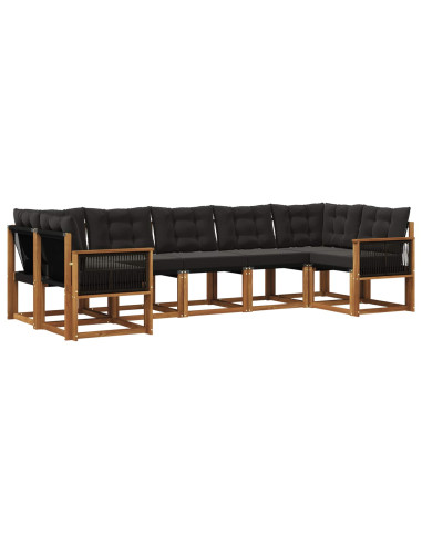 Set di divani da esterno con cuscino 7 pcs Naturale e Nero