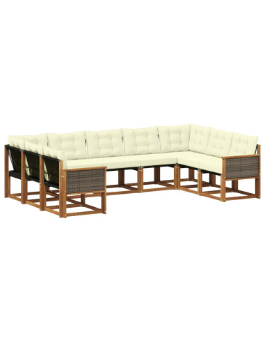 Set di divani da esterno con cuscino 9 pcs Naturale e Crema