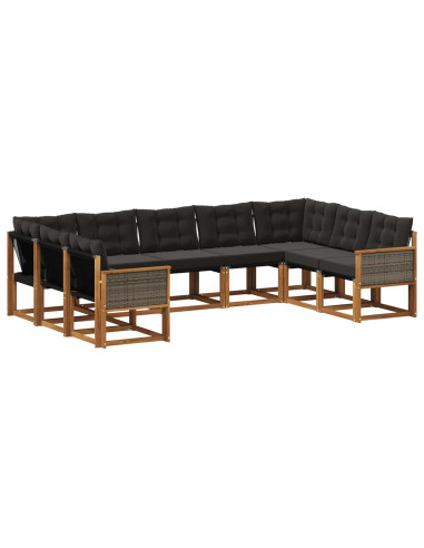 Set di divani da esterno con cuscino 9 pcs Naturale e Nero