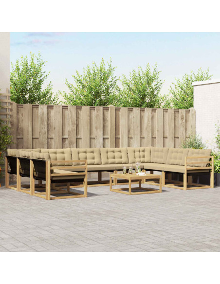 Set di divani da esterno con cuscino 10 pcs Bianco e Beige