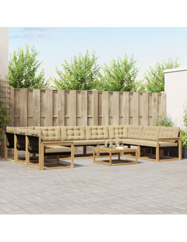 Set di divani da esterno con cuscino 10 pcs Bianco e Beige