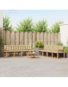 Set di divani da esterno con cuscino 9 pcs Bianco e Beige