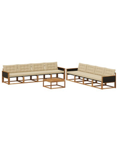 Set di divani da esterno con cuscino 9 pcs Naturale e Beige
