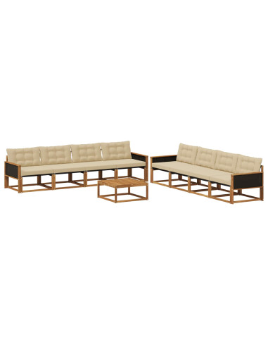 Set di divani da esterno con cuscino 9 pcs Naturale e Beige