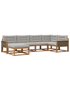 Set di divani da esterno 6 pcs Naturale e Grigio chiaro