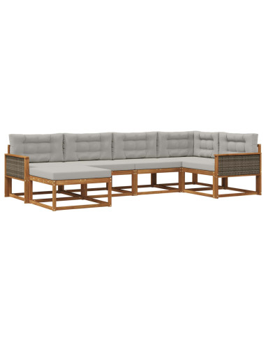 Set di divani da esterno 6 pcs Naturale e Grigio chiaro
