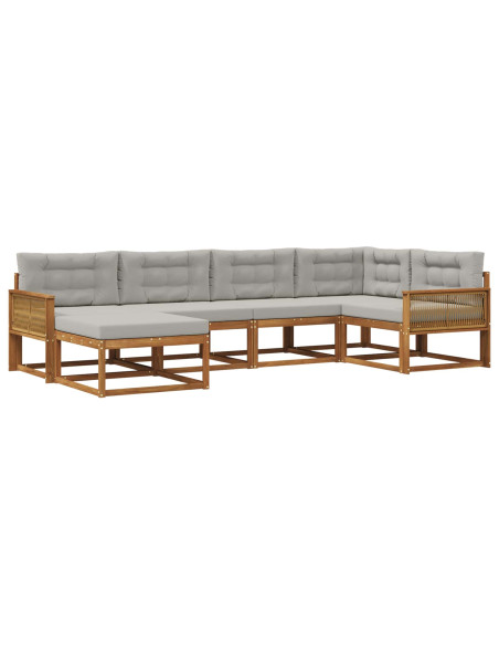 Set di divani da esterno 6 pcs Naturale e Grigio chiaro