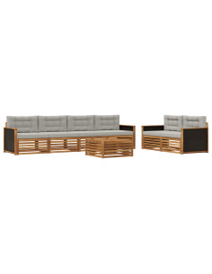 Set di divani da esterno 7 pcs Naturale e Grigio Chiaro