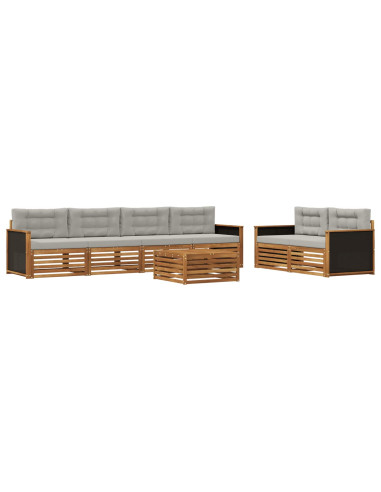 Set di divani da esterno 7 pcs Naturale e Grigio Chiaro