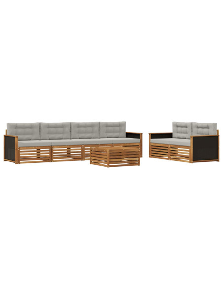 Set di divani da esterno 7 pcs Naturale e Grigio Chiaro