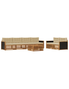 Set di divani da esterno 7 pcs Naturale e Beige Poliestere