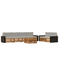 Set di divani da esterno 7 pcs Naturale e Grigio Chiaro