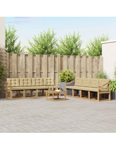 Set di divani da esterno con cuscino 9 pcs Bianco e Beige