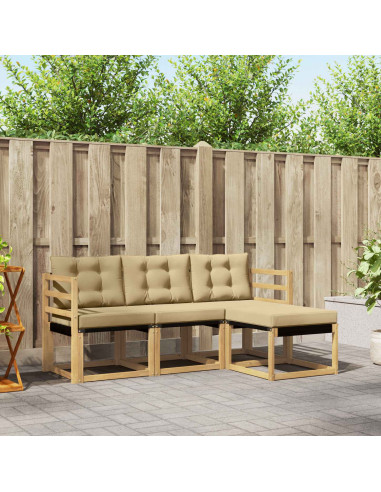 Set di divani da esterno con cuscino 4 pcs Bianco e Beige
