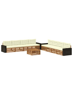 Set di divani da esterno 9 pcs Naturale e Crema Poliestere