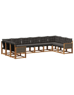 Set di divani da esterno con cuscino 10 pcs Naturale e Nero