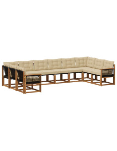 Set di divani da esterno con cuscino 10 pcs Naturale e Beige