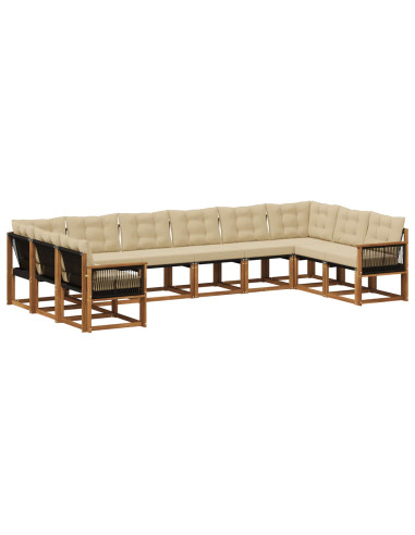 Set di divani da esterno con cuscino 10 pcs Naturale e Beige