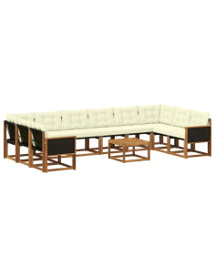 Set di divani da esterno con cuscino 11 pcs Naturale e Crema