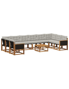 Set di divani da esterno 11 pcs Naturale e Grigio chiaro