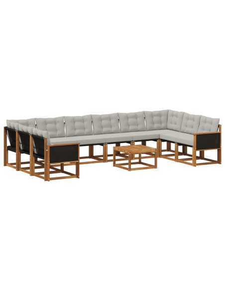 Set di divani da esterno 11 pcs Naturale e Grigio chiaro